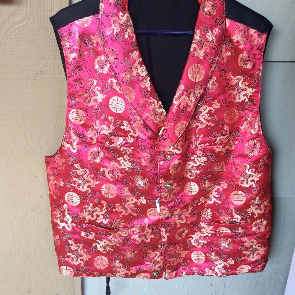 MENS RED & GOLD BROCADE VEST XXL